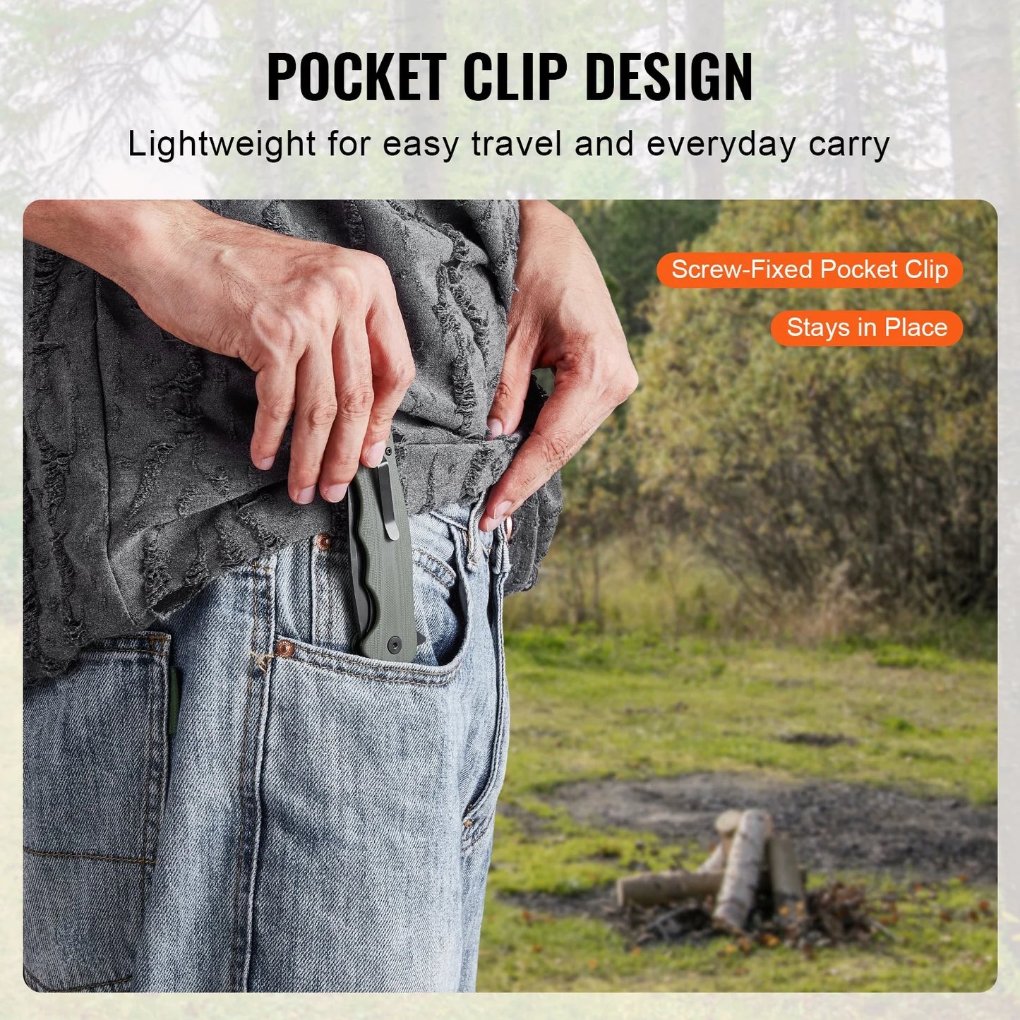 Folding Pocket Knife 3.5 In/8.8 Steel Blade G10 Handle Pocket Clip
