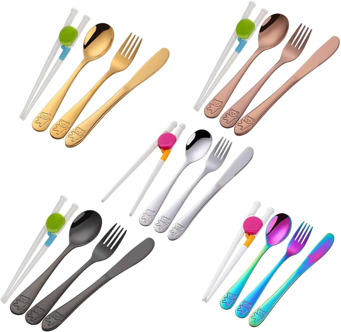 Kids Silverware, Stainless Steel Children Flatware Set, Toddler Utensils Set of 4, Rainbow