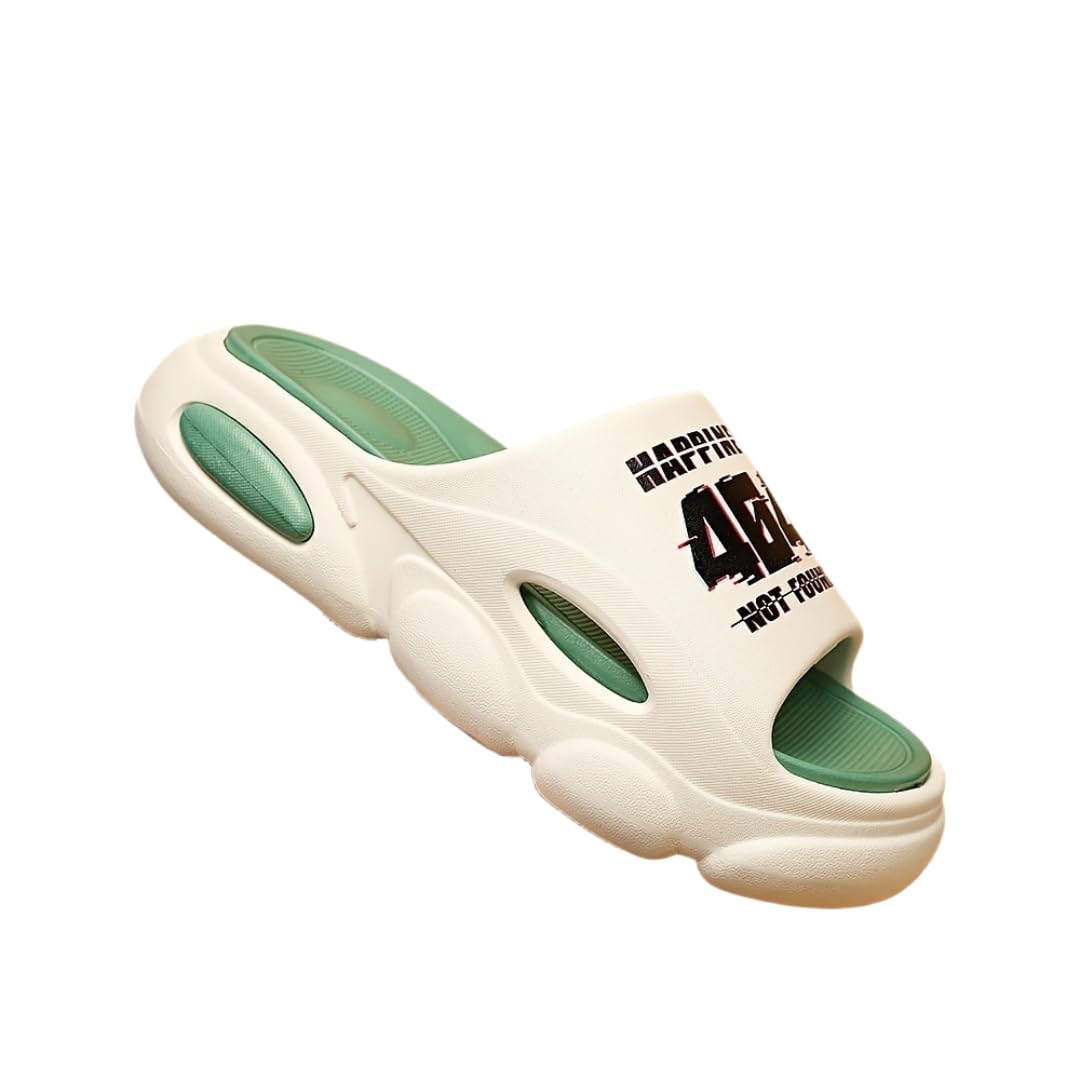 Men's Alphabet Print EVA Slides, Non Slip Quick-Drying Open Toe Slippers for Indoor Outdoor Walking and Bathroom Shower, Men's Summer Beach Slides