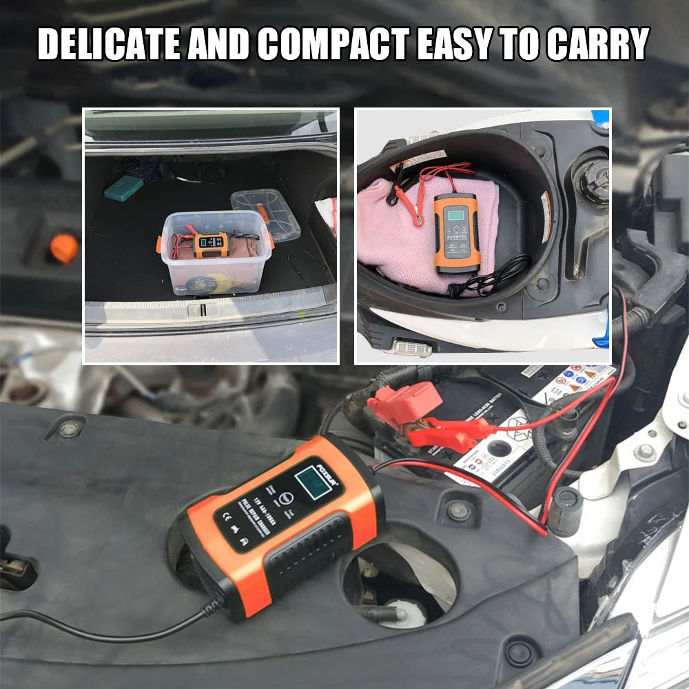 Automatic Smart Charger, 12V 6A Car and Motorcycle Portable Battery Charger with Screen Display, Battery Maintainer