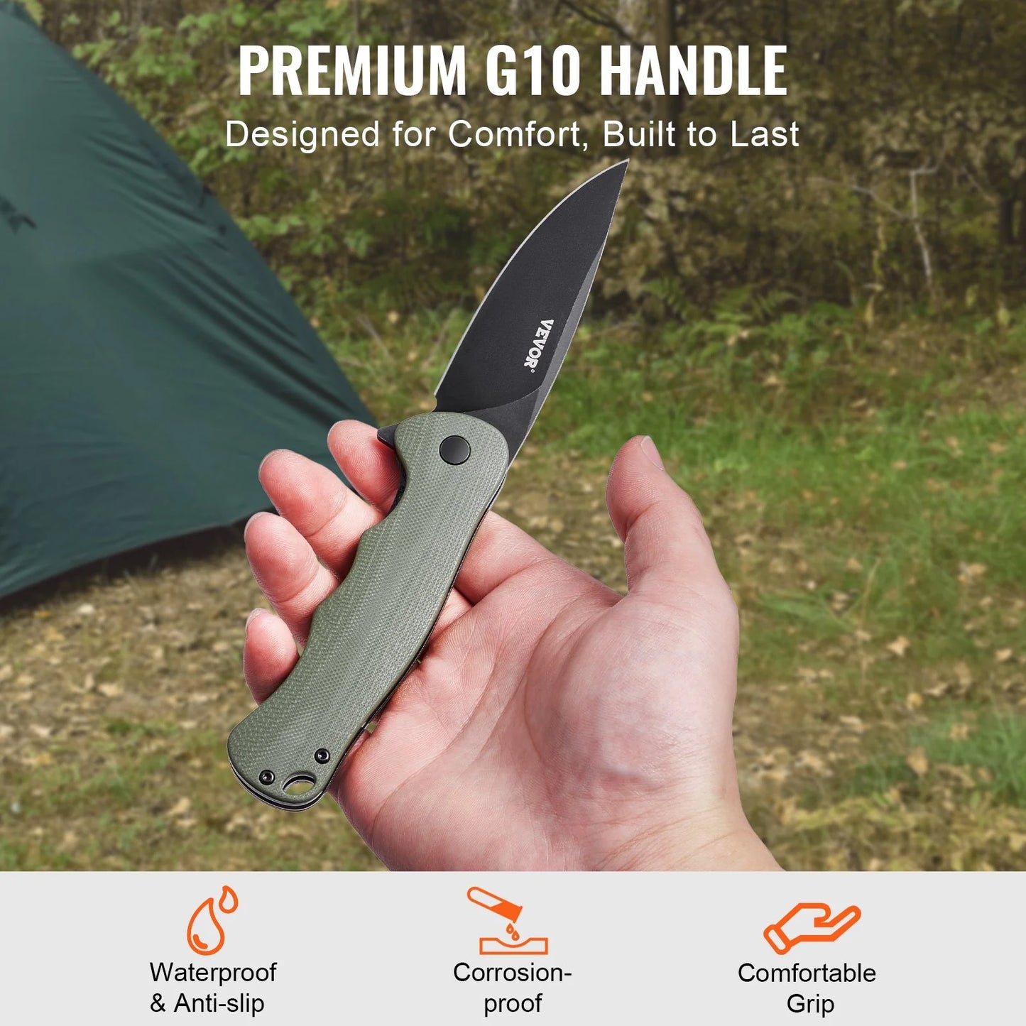 Folding Pocket Knife 3.5 In/8.8 Steel Blade G10 Handle Pocket Clip