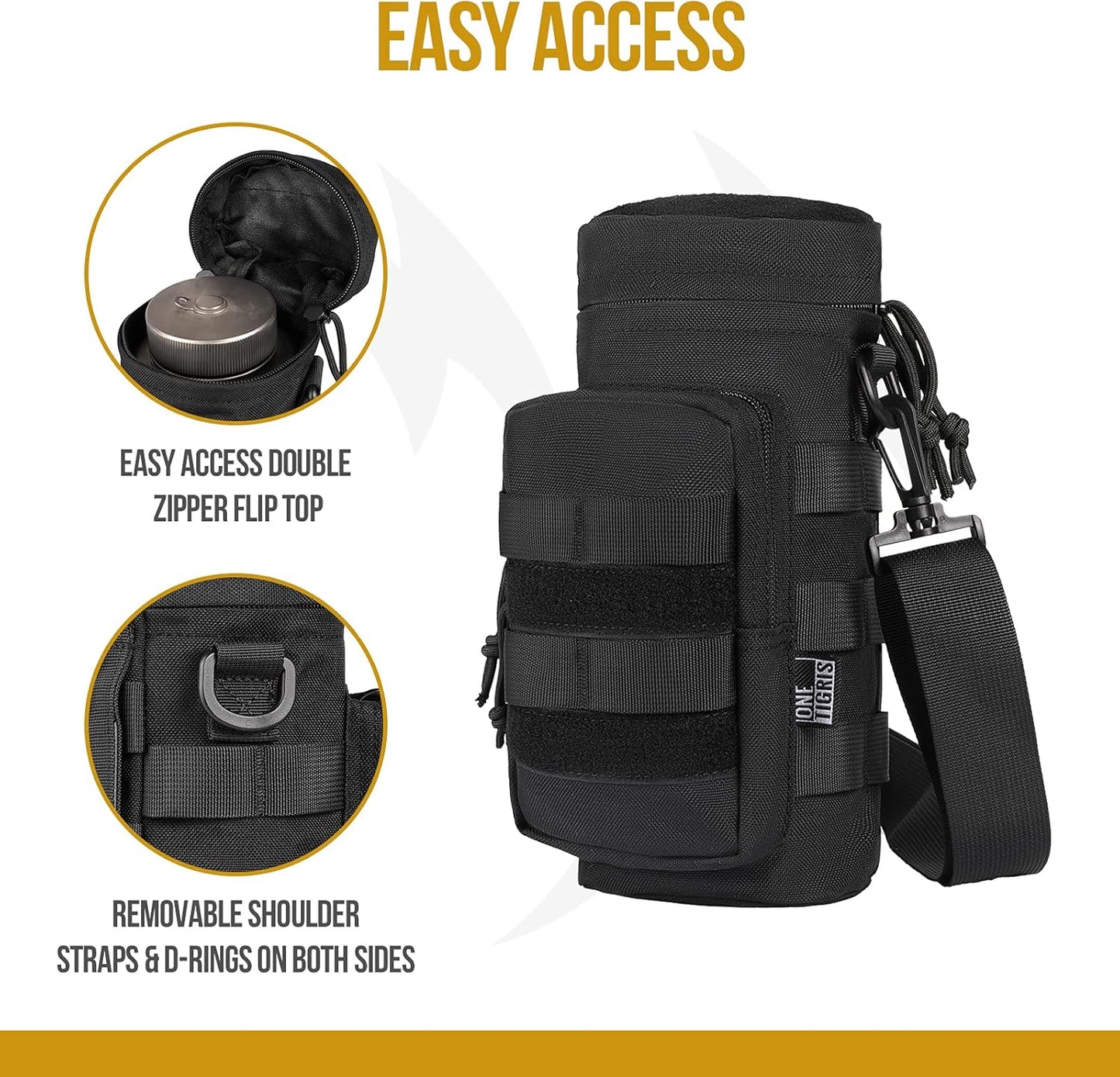 Molle Water Bottle Pouch, 32Oz Sniper Bottle Holder Tactical Hydration Carrier Bag with Extra Pouch and Detachable Shoulder Strap 1000D Nylon for Hiking Camping Climbing