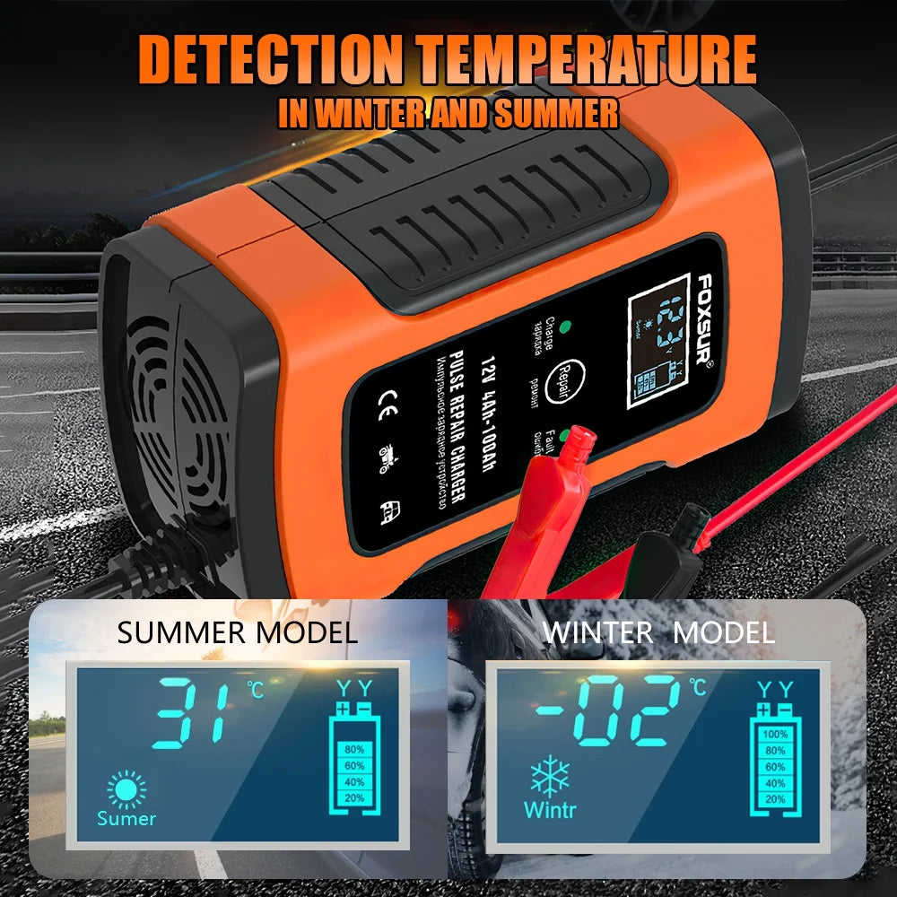 Automatic Smart Charger, 12V 6A Car and Motorcycle Portable Battery Charger with Screen Display, Battery Maintainer