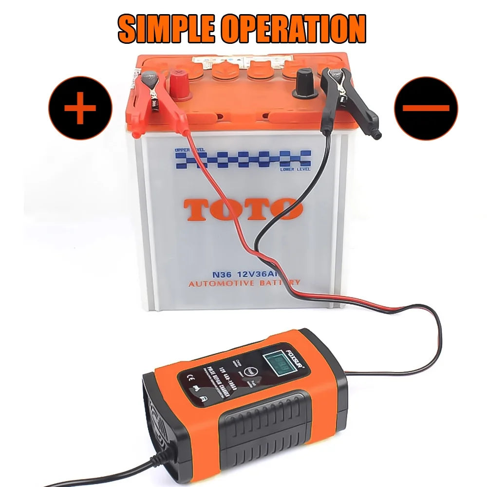Automatic Smart Charger, 12V 6A Car and Motorcycle Portable Battery Charger with Screen Display, Battery Maintainer
