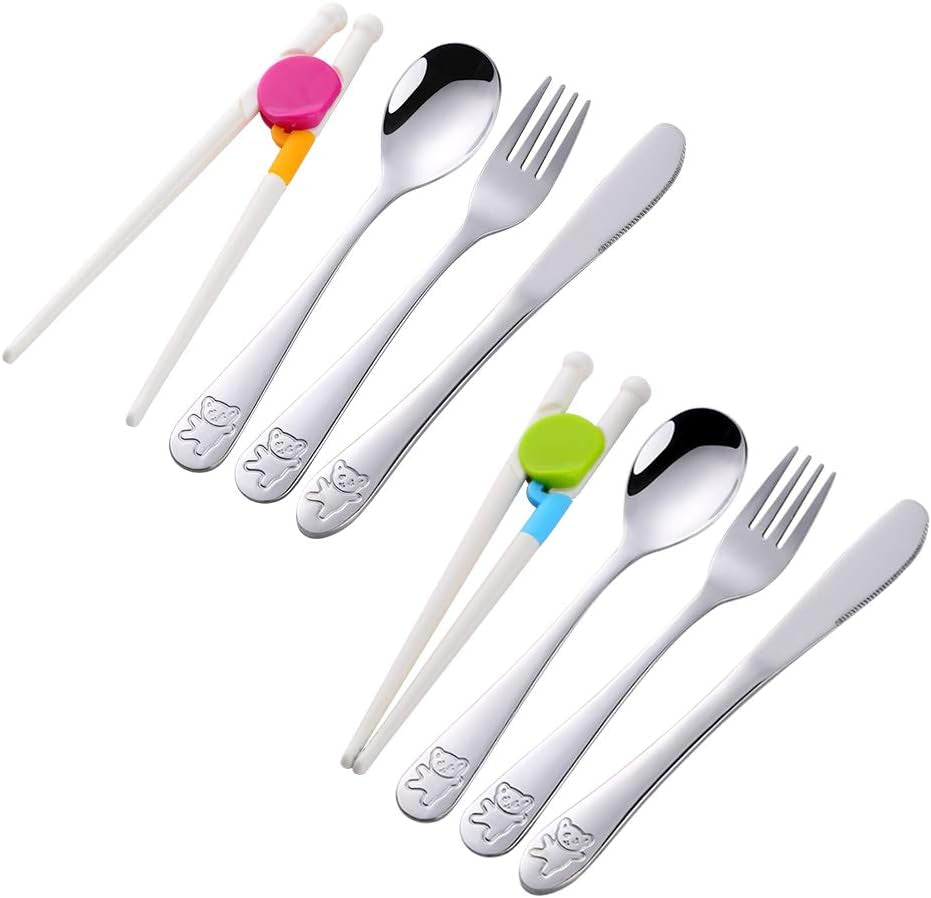Kids Silverware, Stainless Steel Children Flatware Set, Toddler Utensils Set of 4, Rainbow