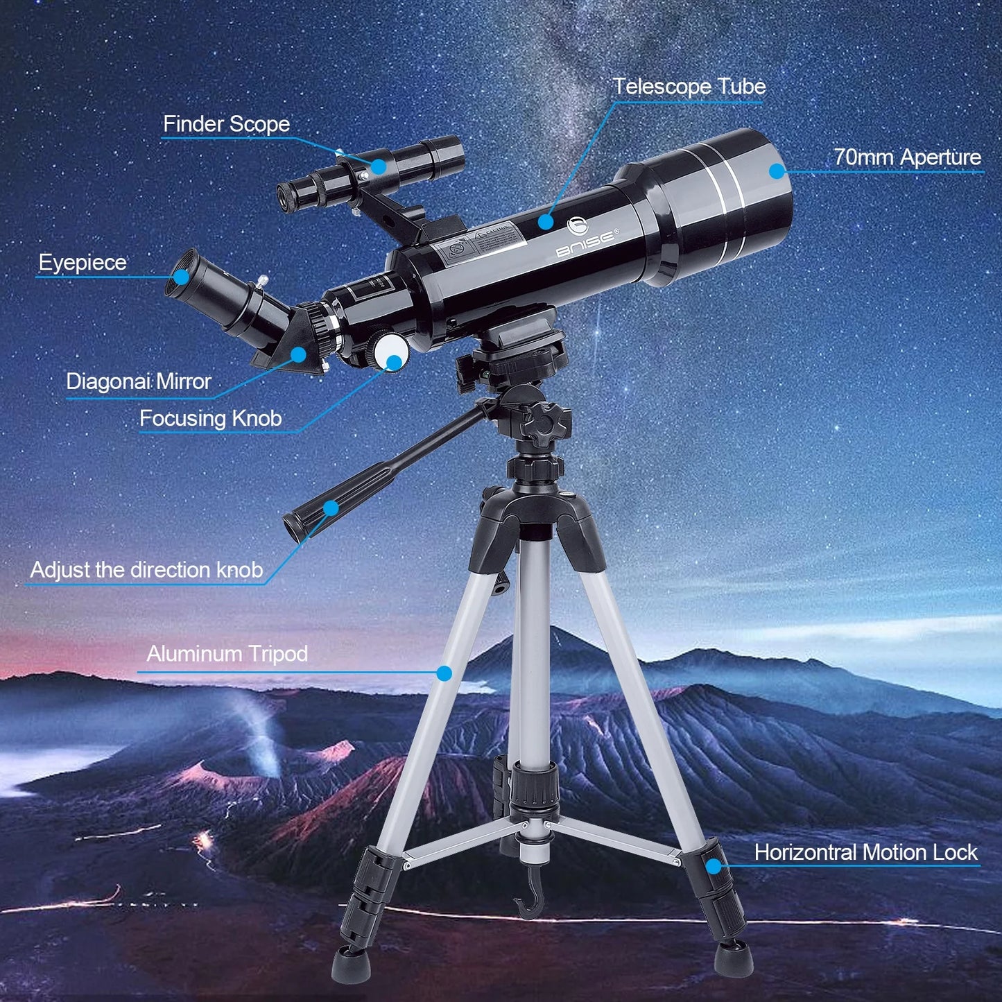Telescope for Astronomy Fans, 70Mm Aperture 400Mm AZ Mount Refractor Telescope for Kids, Adults, Beginners