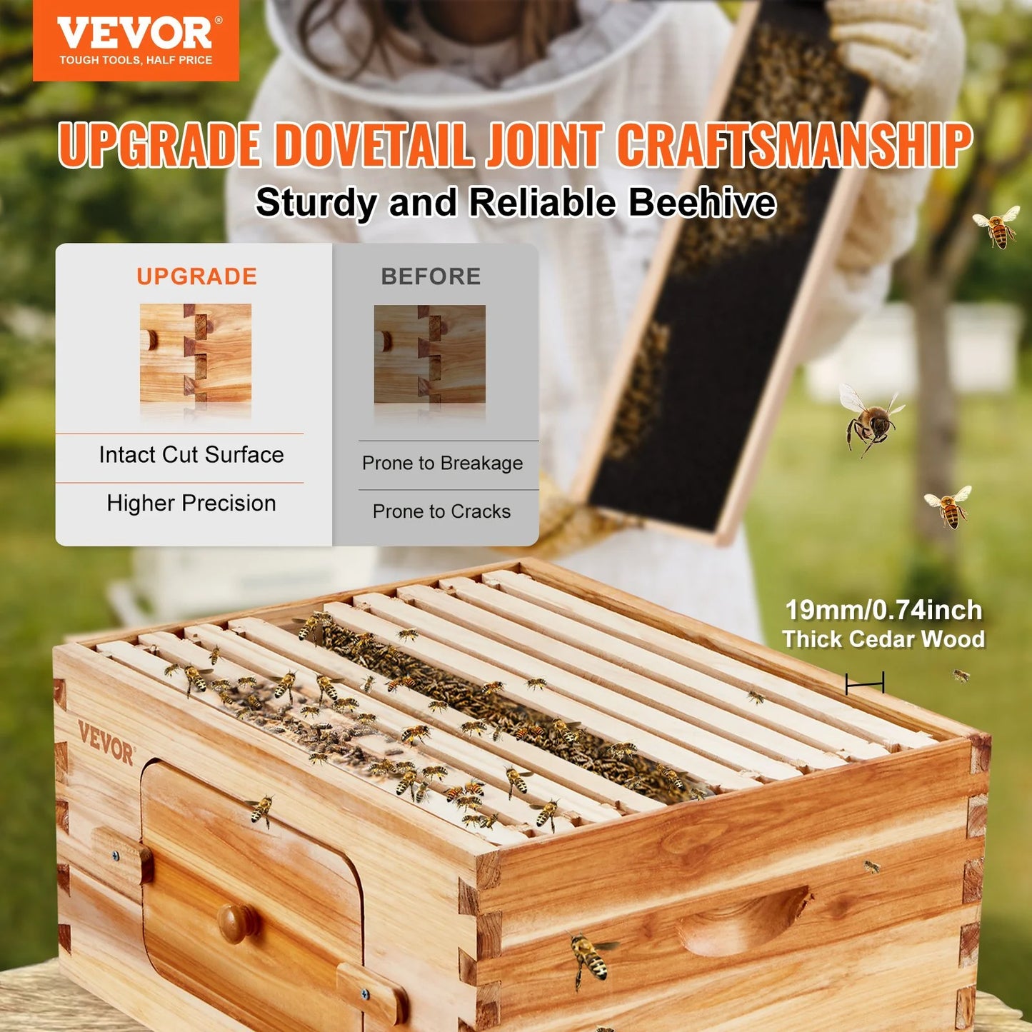 VEVOR Bee Hive Deep Box Starter Kit, for Beginners and Pro Beekeepers