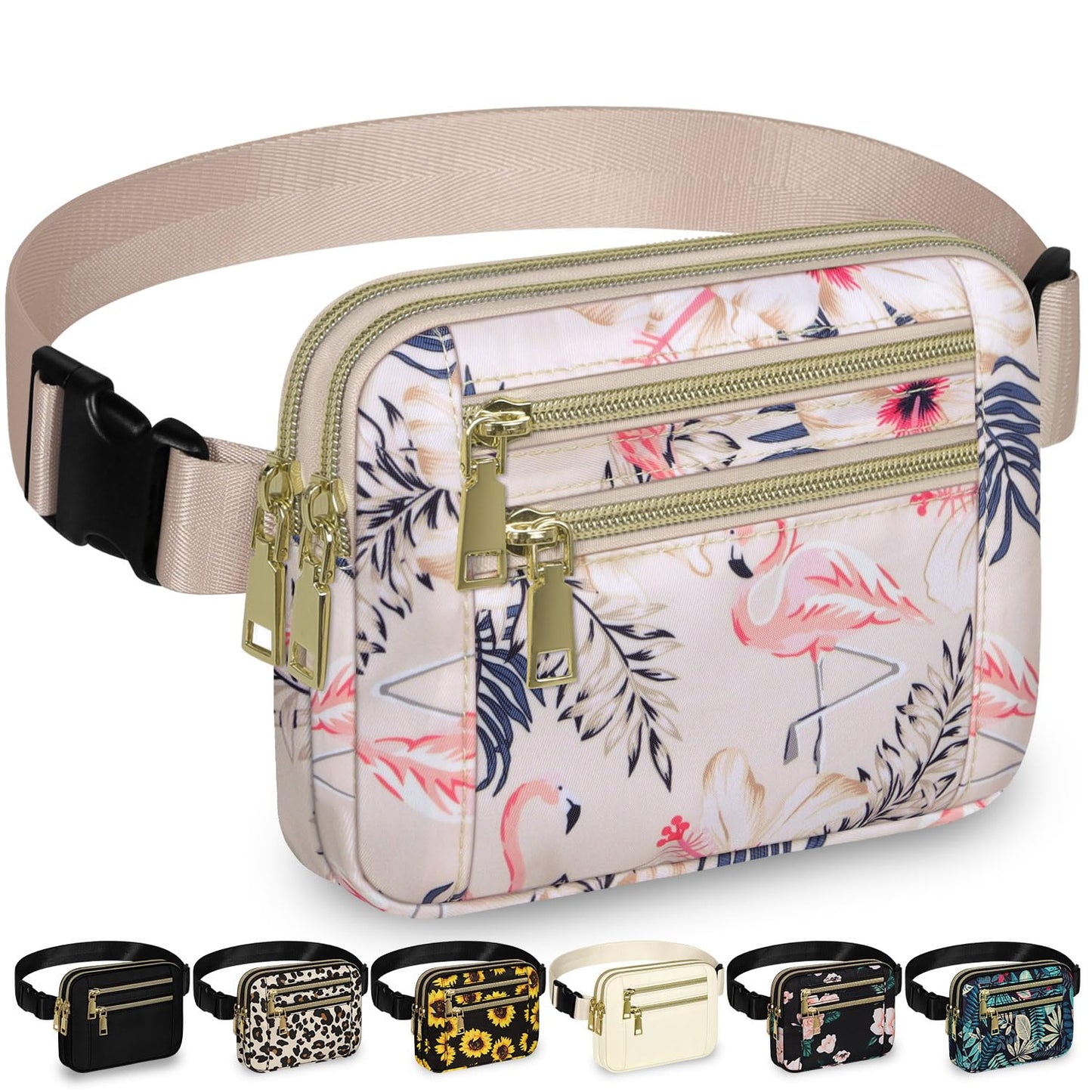 Capolo Fanny Packs for Women Fashion Waist Packs Bag with Adjustable Strap and 4 Zipper Pockets Waterproof Everywhere Crossbody Belt Bag for Workout Running Travelling(Black)