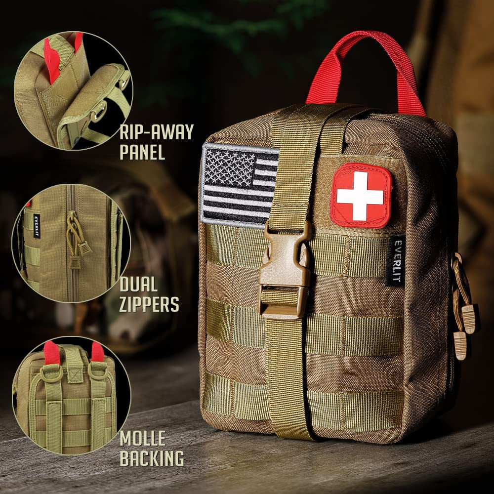 250 Pieces Survival First Aid Kit IFAK EMT Molle Pouch Kit Outdoor Gear Emergency Kits Trauma Bag for Camping Boat Hunting Hiking Home Car Earthquake and Adventures