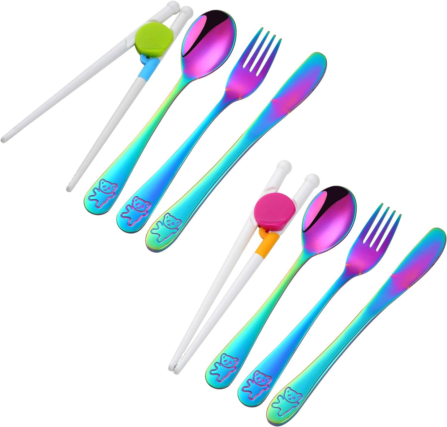Kids Silverware, Stainless Steel Children Flatware Set, Toddler Utensils Set of 4, Rainbow