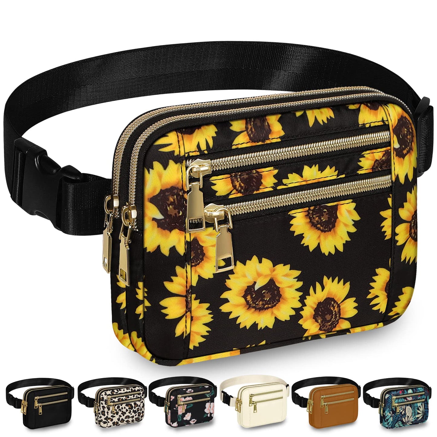 Capolo Fanny Packs for Women Fashion Waist Packs Bag with Adjustable Strap and 4 Zipper Pockets Waterproof Everywhere Crossbody Belt Bag for Workout Running Travelling(Black)