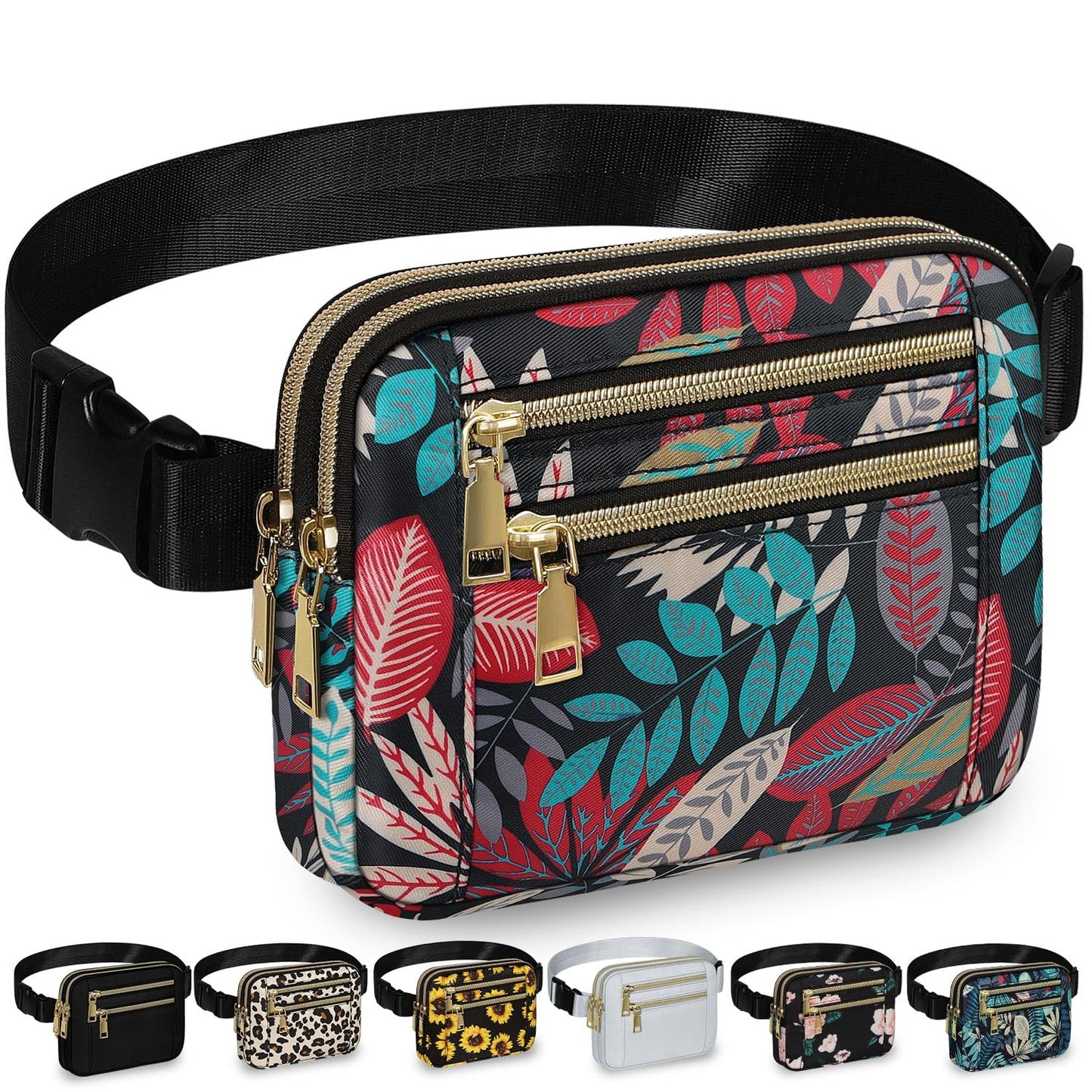 Capolo Fanny Packs for Women Fashion Waist Packs Bag with Adjustable Strap and 4 Zipper Pockets Waterproof Everywhere Crossbody Belt Bag for Workout Running Travelling(Black)