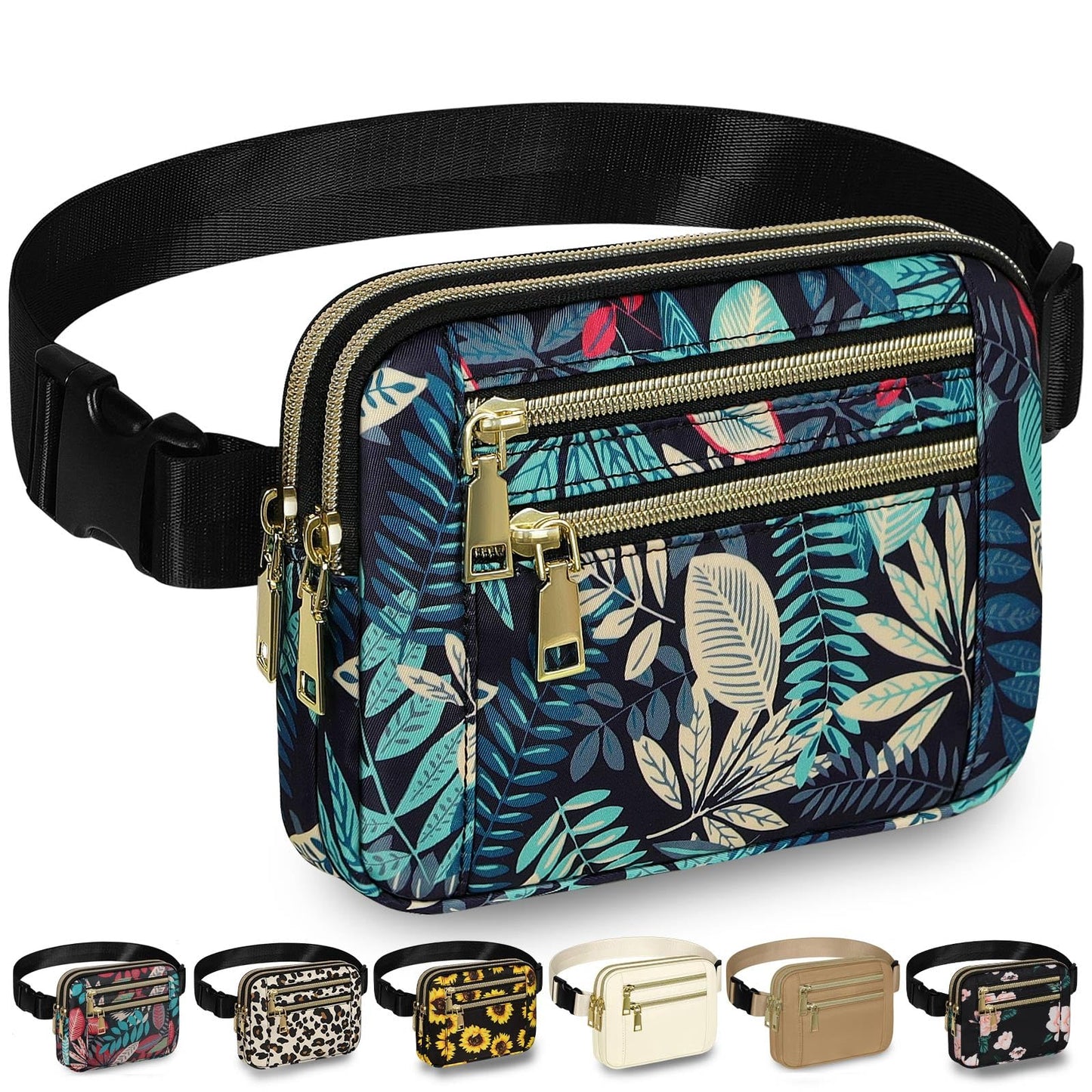 Capolo Fanny Packs for Women Fashion Waist Packs Bag with Adjustable Strap and 4 Zipper Pockets Waterproof Everywhere Crossbody Belt Bag for Workout Running Travelling(Black)