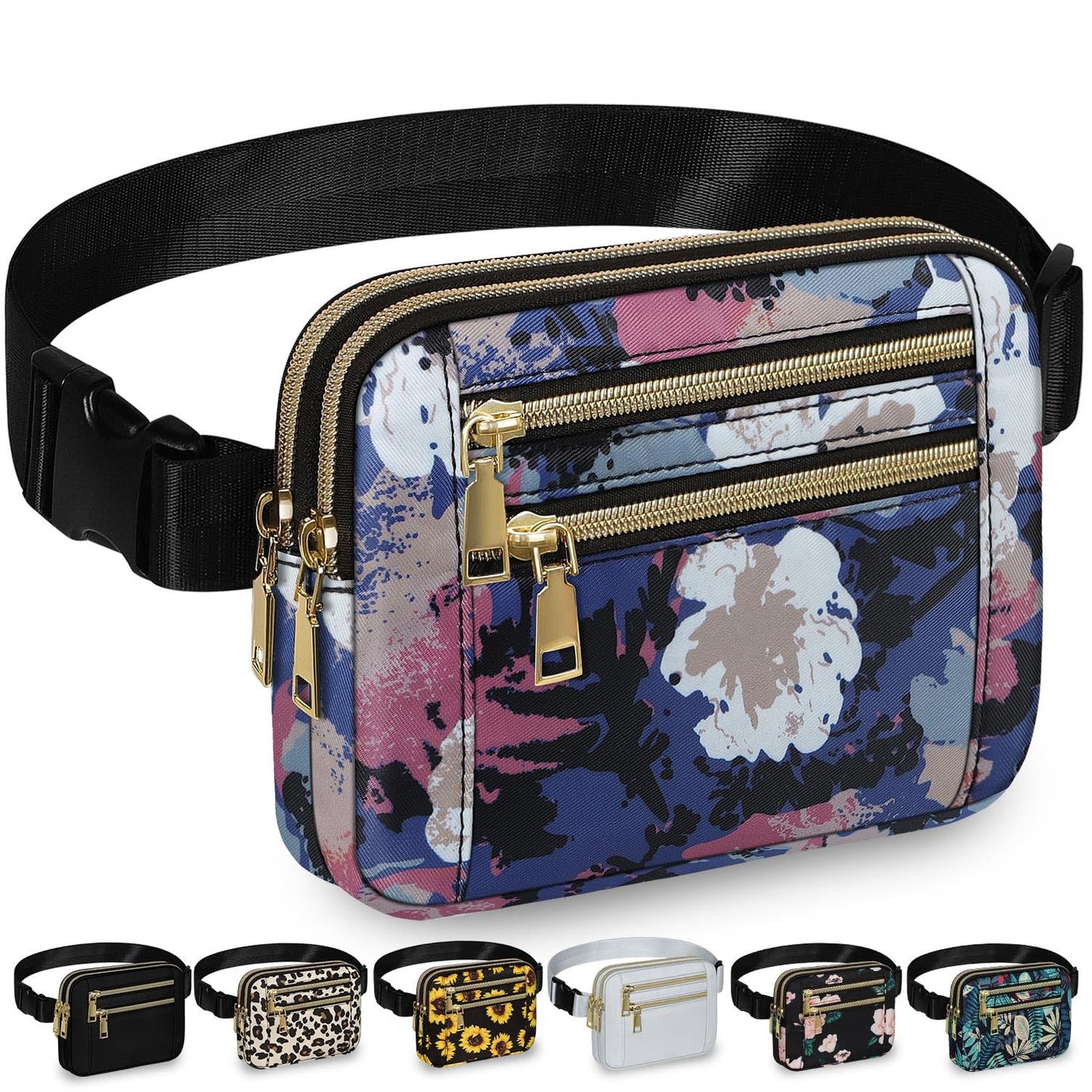 Capolo Fanny Packs for Women Fashion Waist Packs Bag with Adjustable Strap and 4 Zipper Pockets Waterproof Everywhere Crossbody Belt Bag for Workout Running Travelling(Black)