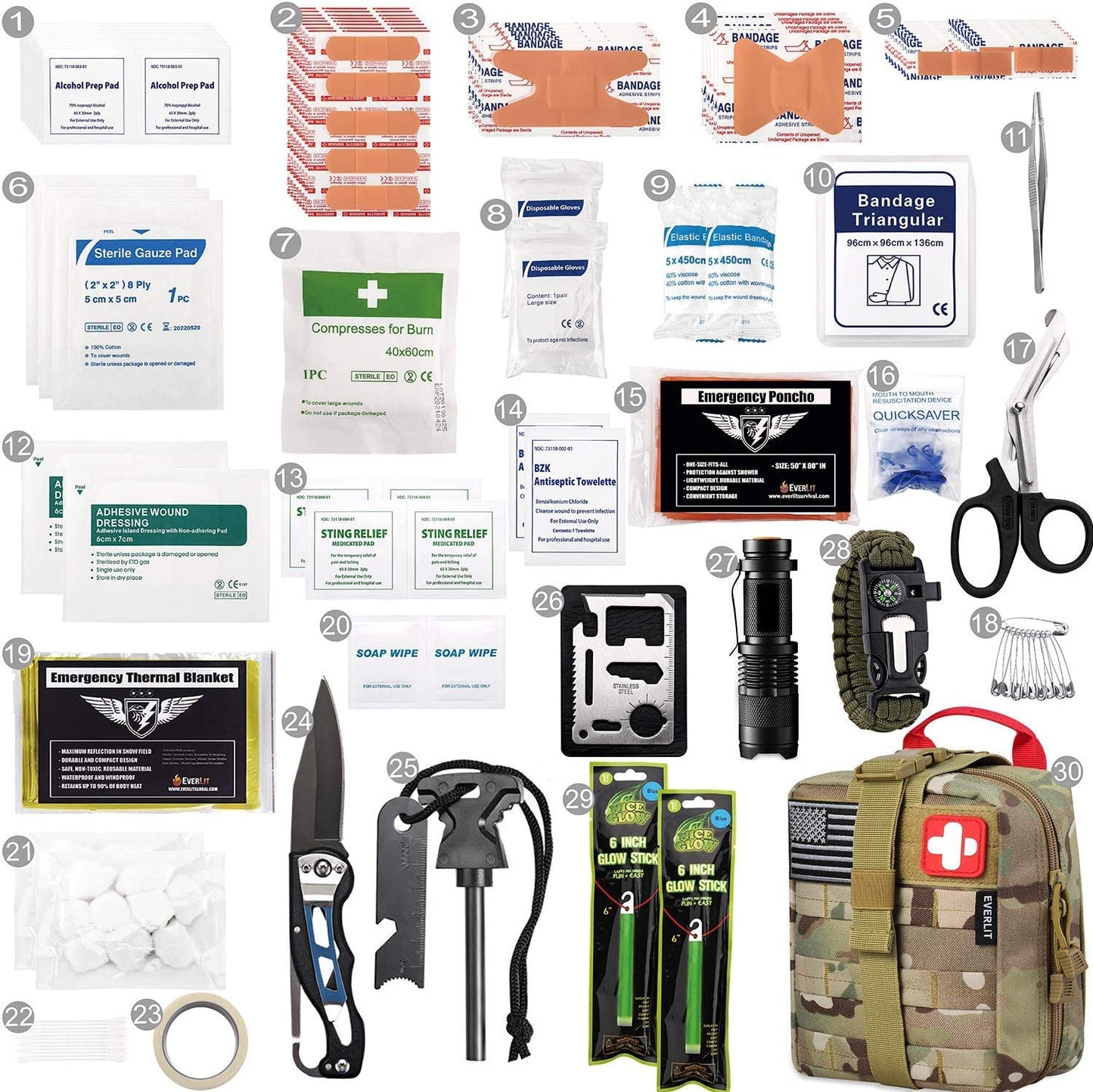 250 Pieces Survival First Aid Kit IFAK EMT Molle Pouch Kit Outdoor Gear Emergency Kits Trauma Bag for Camping Boat Hunting Hiking Home Car Earthquake and Adventures