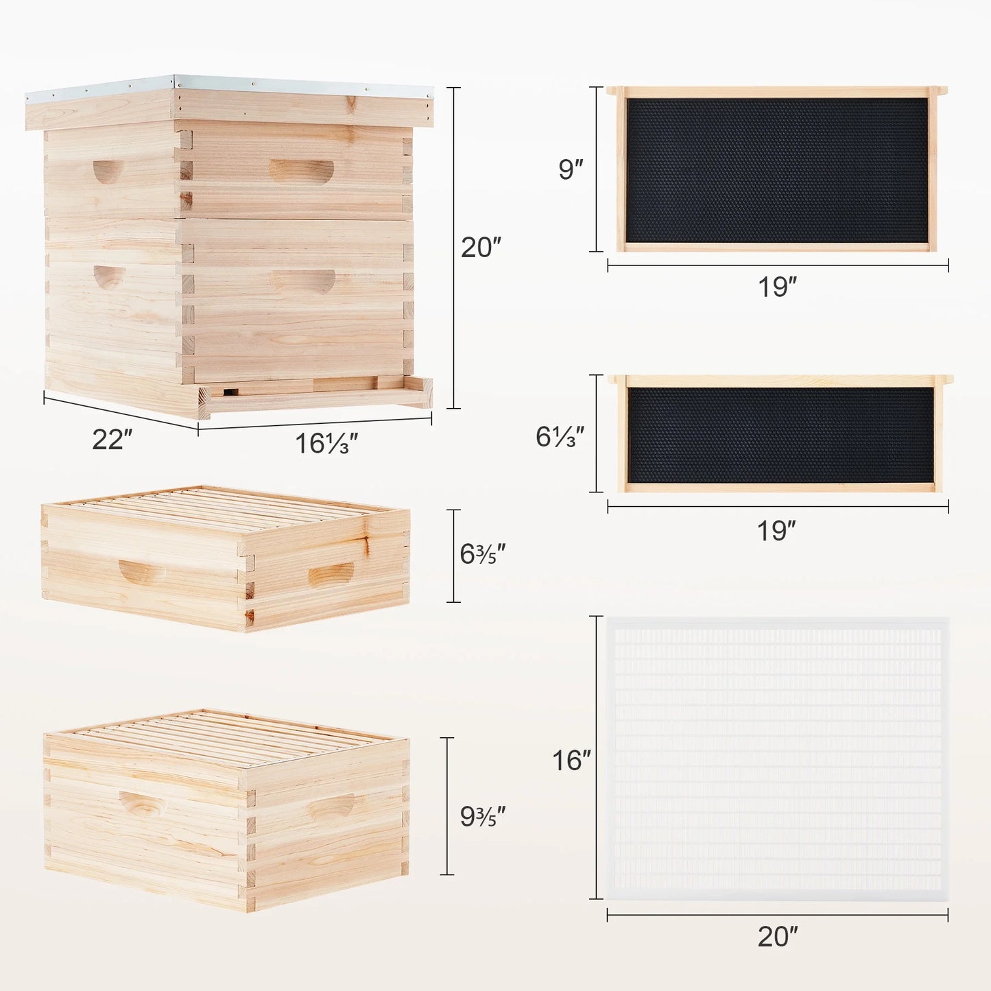 Complete Bee Hive Box for 10 Deep Frames 10 Medium Frames W/ Metal Roof for Beekeeping