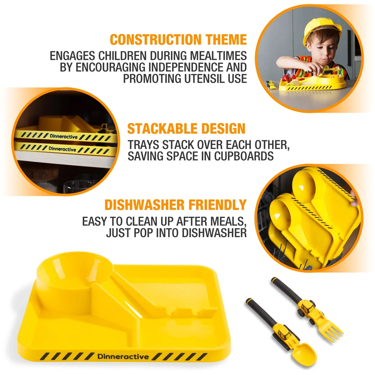 Dining Set for Kids - 3 Piece Construction Themed Toddler Utensils & Toddler Plates