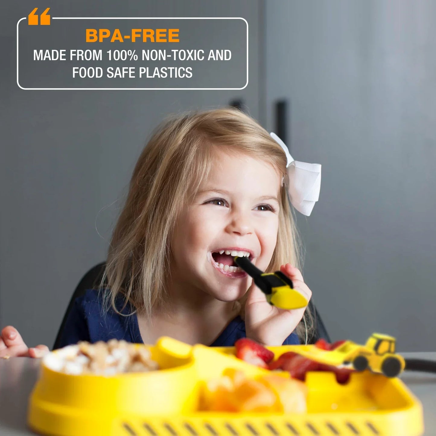 Dining Set for Kids - 3 Piece Construction Themed Toddler Utensils & Toddler Plates