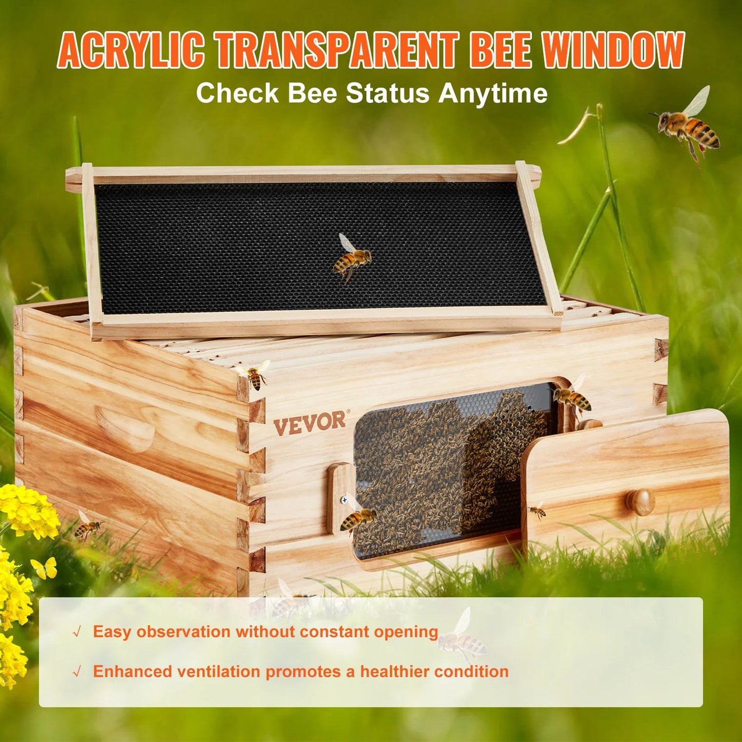 VEVOR Bee Hive Deep Box Starter Kit, for Beginners and Pro Beekeepers