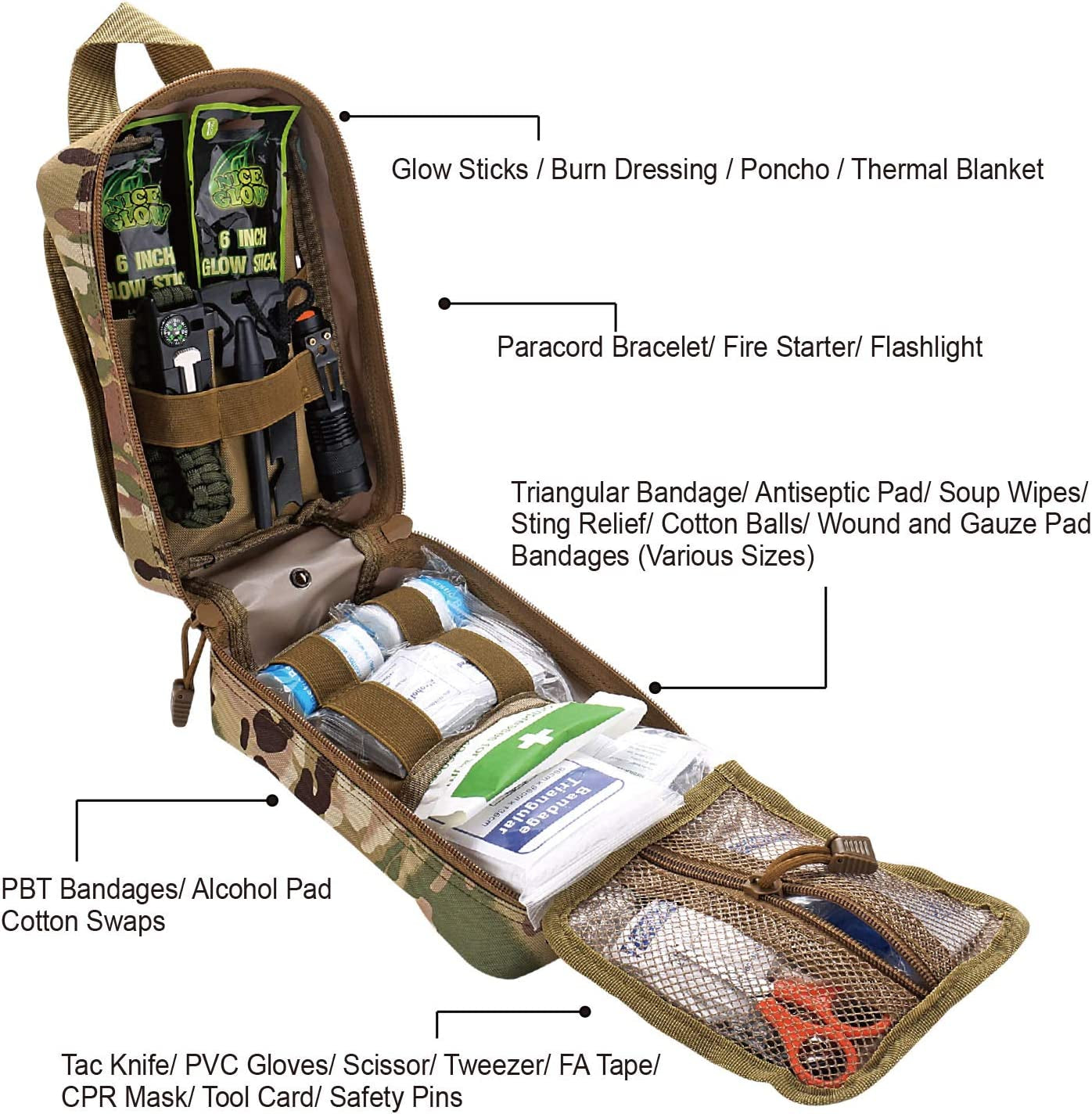 250 Pieces Survival First Aid Kit IFAK EMT Molle Pouch Kit Outdoor Gear Emergency Kits Trauma Bag for Camping Boat Hunting Hiking Home Car Earthquake and Adventures