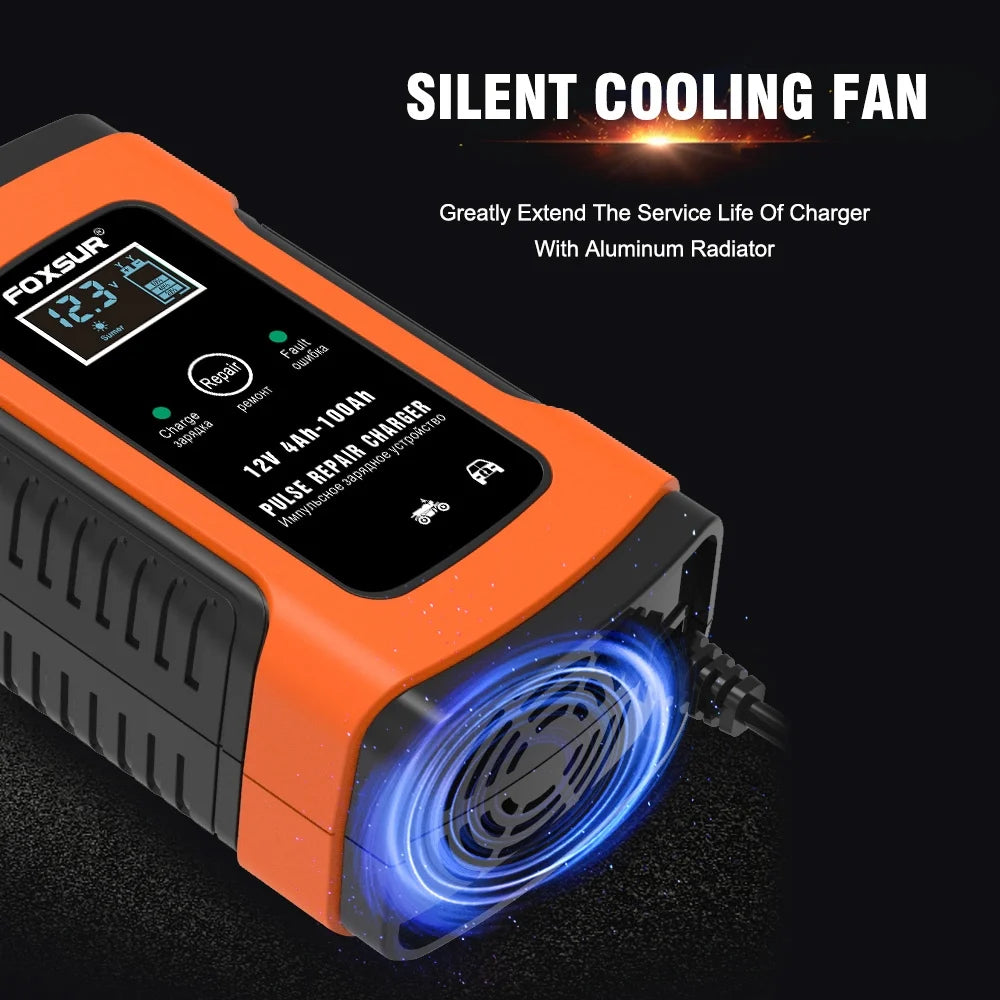 Automatic Smart Charger, 12V 6A Car and Motorcycle Portable Battery Charger with Screen Display, Battery Maintainer