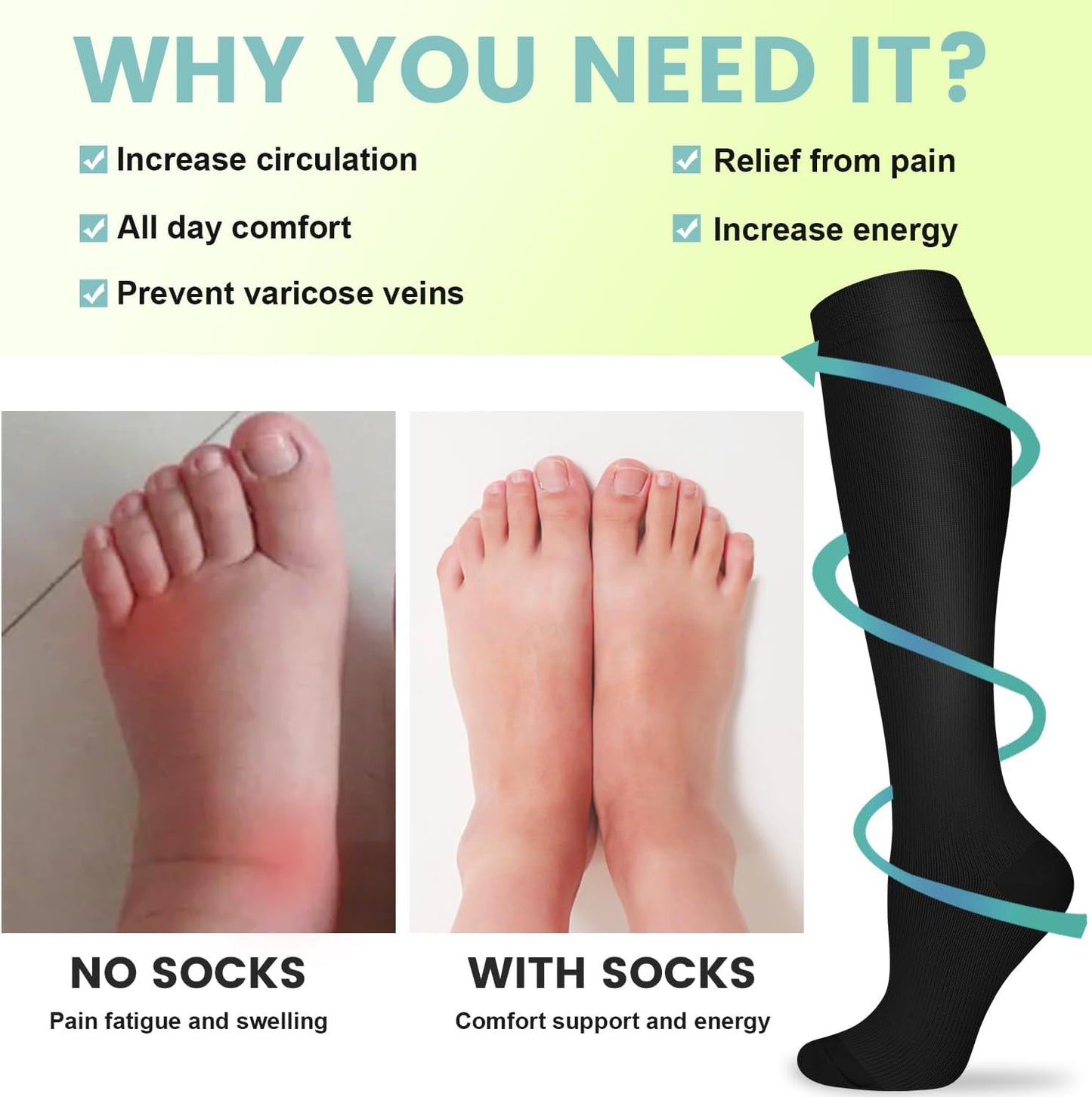 Copper Compression Socks (15-20 Mmhg) for Men & Women - Running, Hiking, Cycling, Travel - Improves Circulation