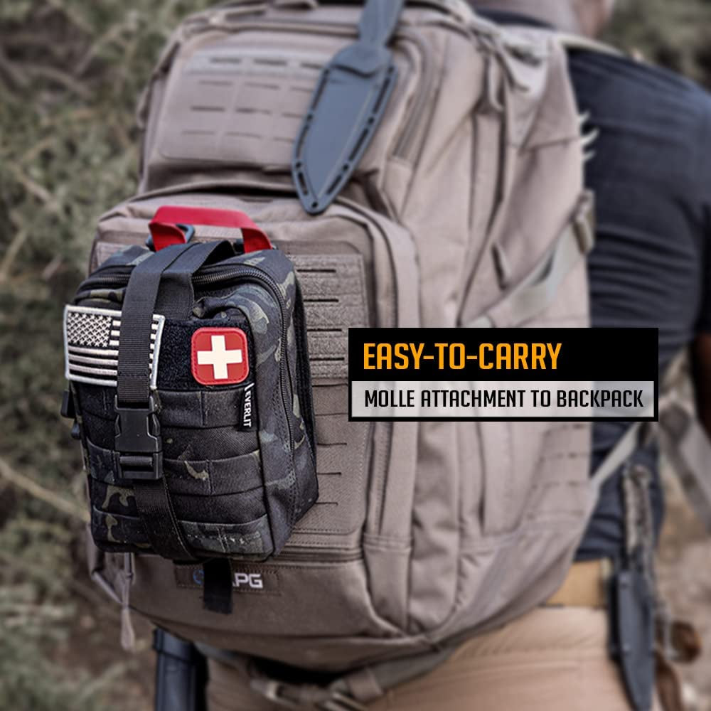 250 Pieces Survival First Aid Kit IFAK EMT Molle Pouch Kit Outdoor Gear Emergency Kits Trauma Bag for Camping Boat Hunting Hiking Home Car Earthquake and Adventures