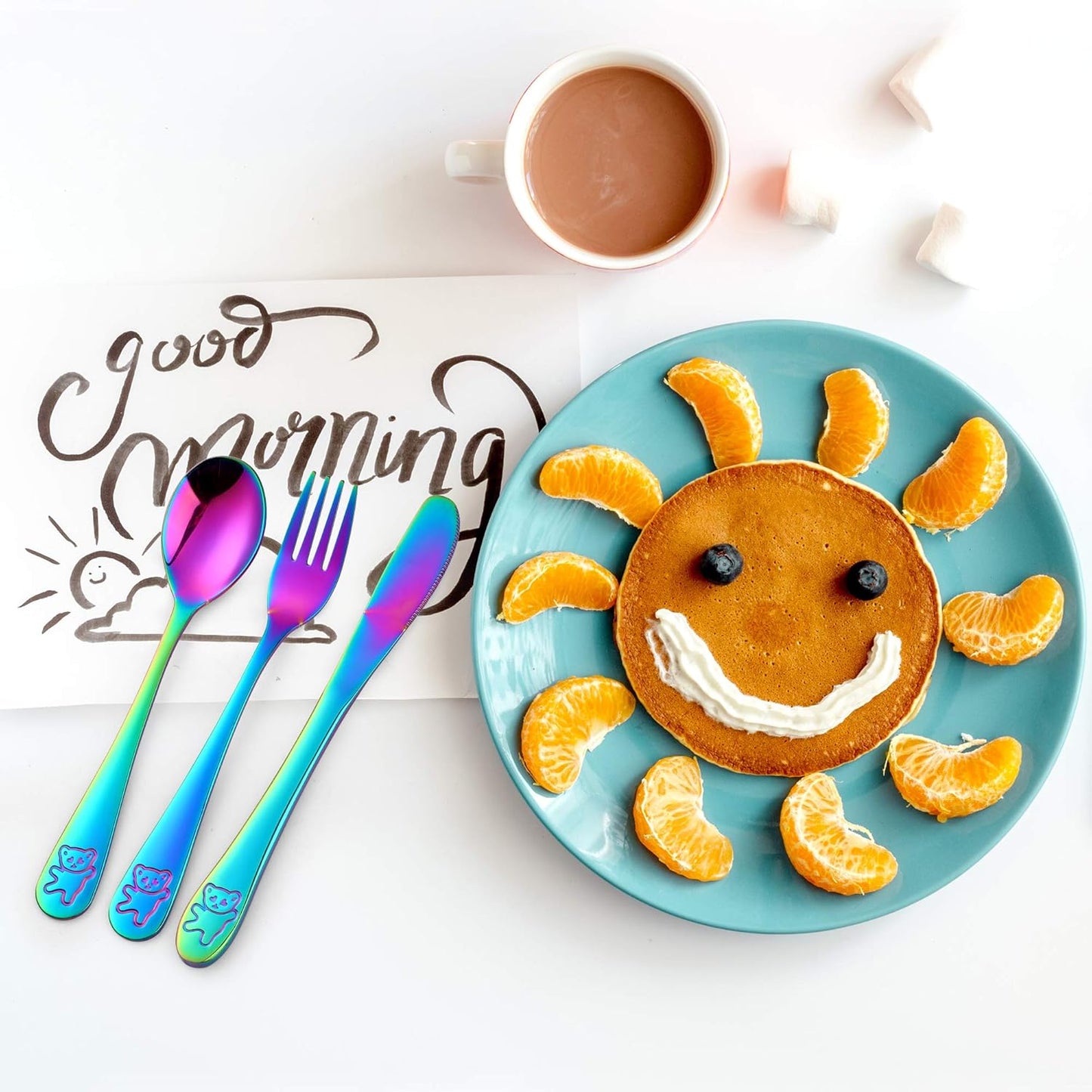 Kids Silverware, Stainless Steel Children Flatware Set, Toddler Utensils Set of 4, Rainbow
