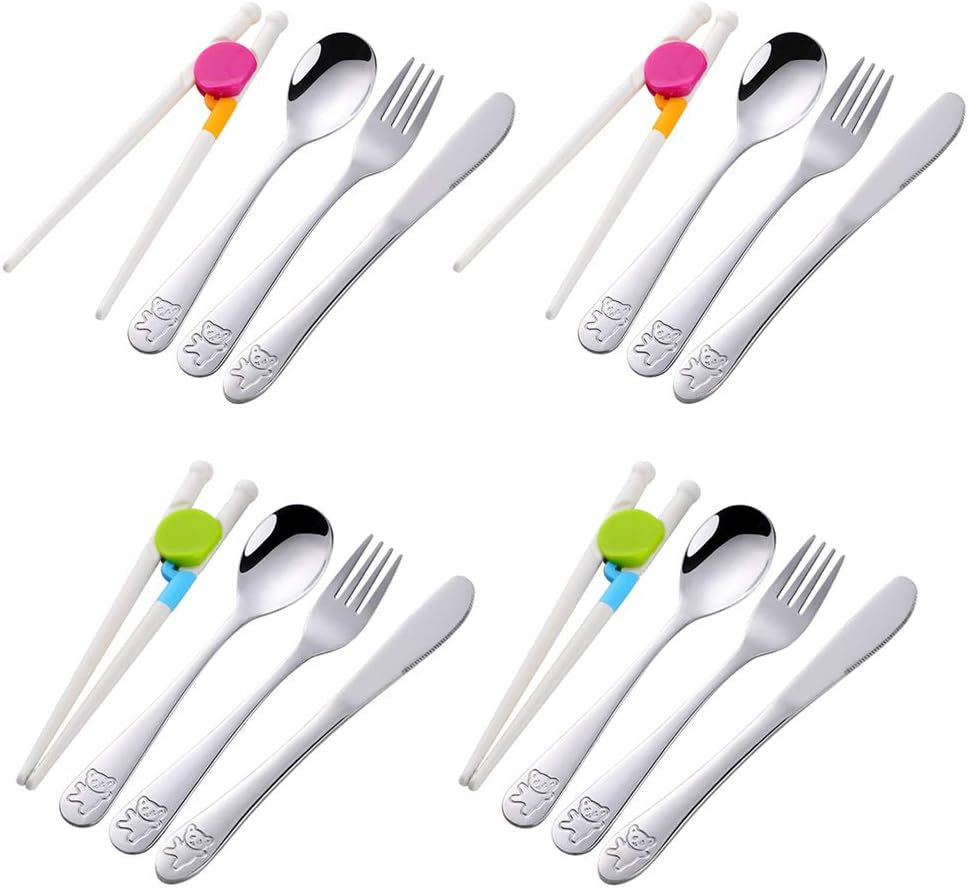 Kids Silverware, Stainless Steel Children Flatware Set, Toddler Utensils Set of 4, Rainbow