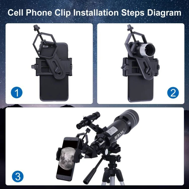 Telescope for Astronomy Fans, 70Mm Aperture 400Mm AZ Mount Refractor Telescope for Kids, Adults, Beginners