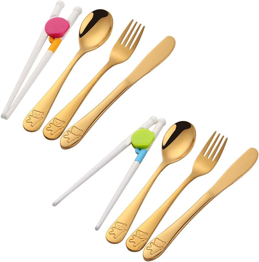 Kids Silverware, Stainless Steel Children Flatware Set, Toddler Utensils Set of 4, Rainbow