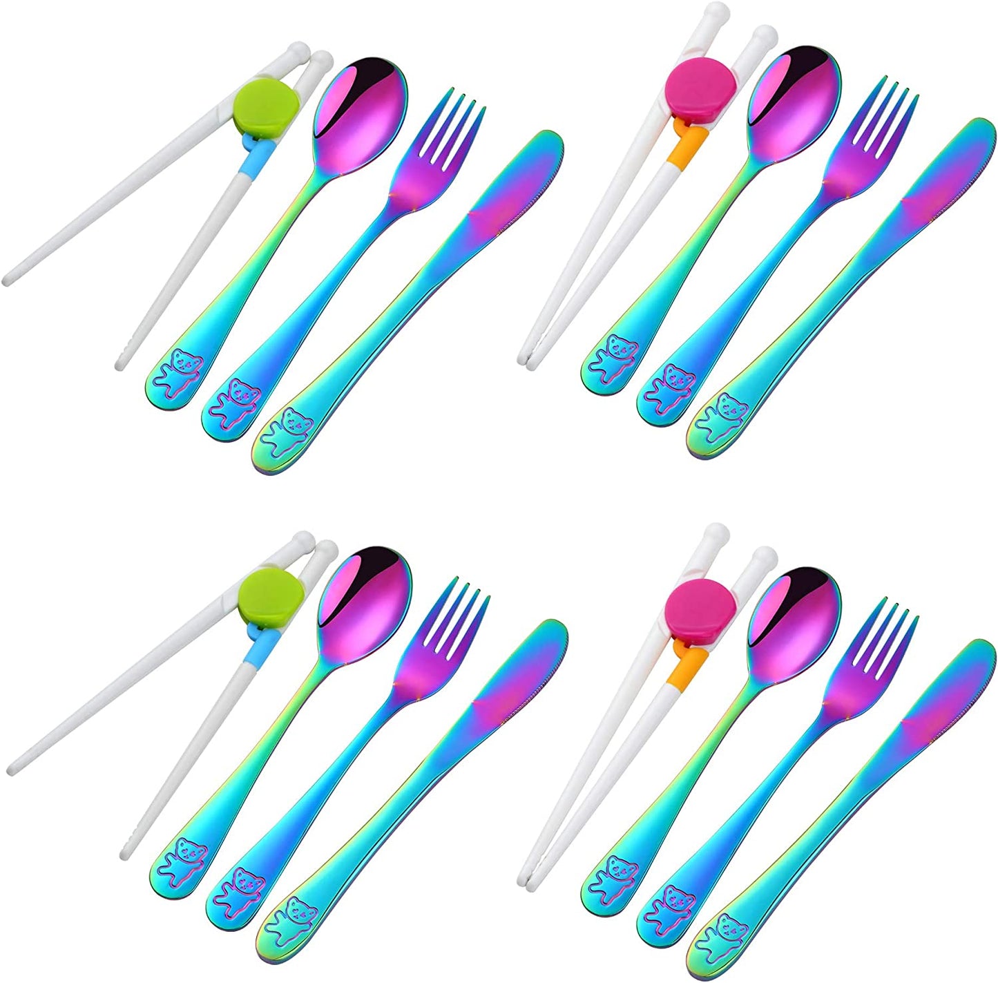 Kids Silverware, Stainless Steel Children Flatware Set, Toddler Utensils Set of 4, Rainbow