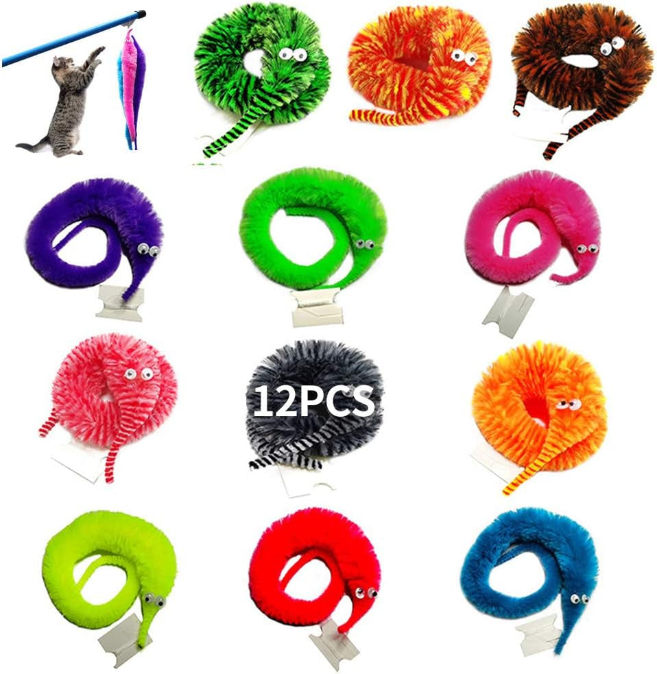 Fuzzy Worm Toys, String Worm Pets Fuzzy Worms on String Bulk Trick Toy Party Favors for Kids Cast