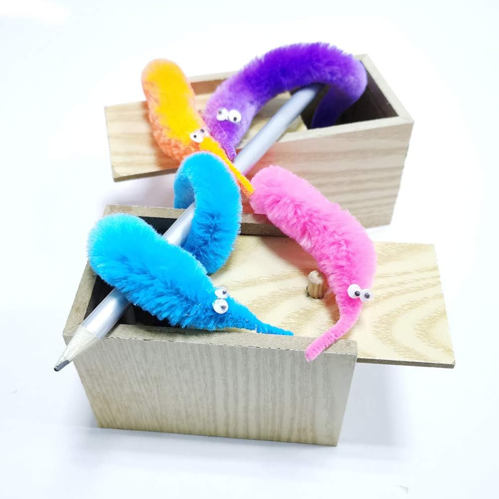 Fuzzy Worm Toys, String Worm Pets Fuzzy Worms on String Bulk Trick Toy Party Favors for Kids Cast