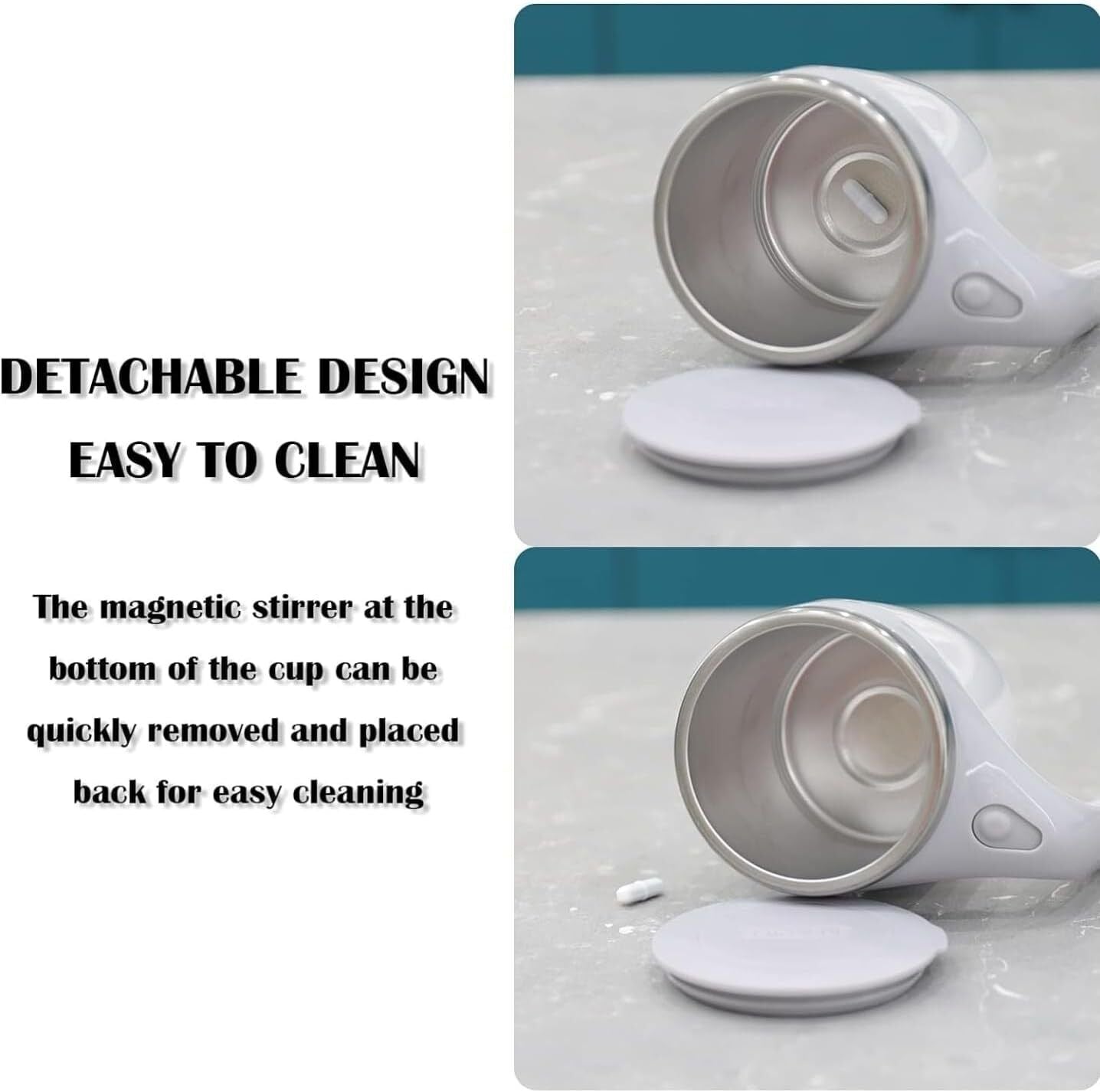Self Stirring Mug with Lid - Automatic Magnetic Spinning Cup for Coffee, Tea,