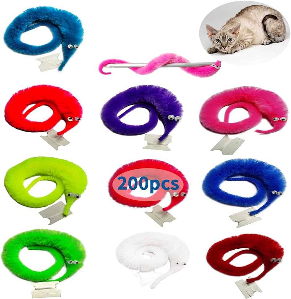 Fuzzy Worm Toys, String Worm Pets Fuzzy Worms on String Bulk Trick Toy Party Favors for Kids Cast