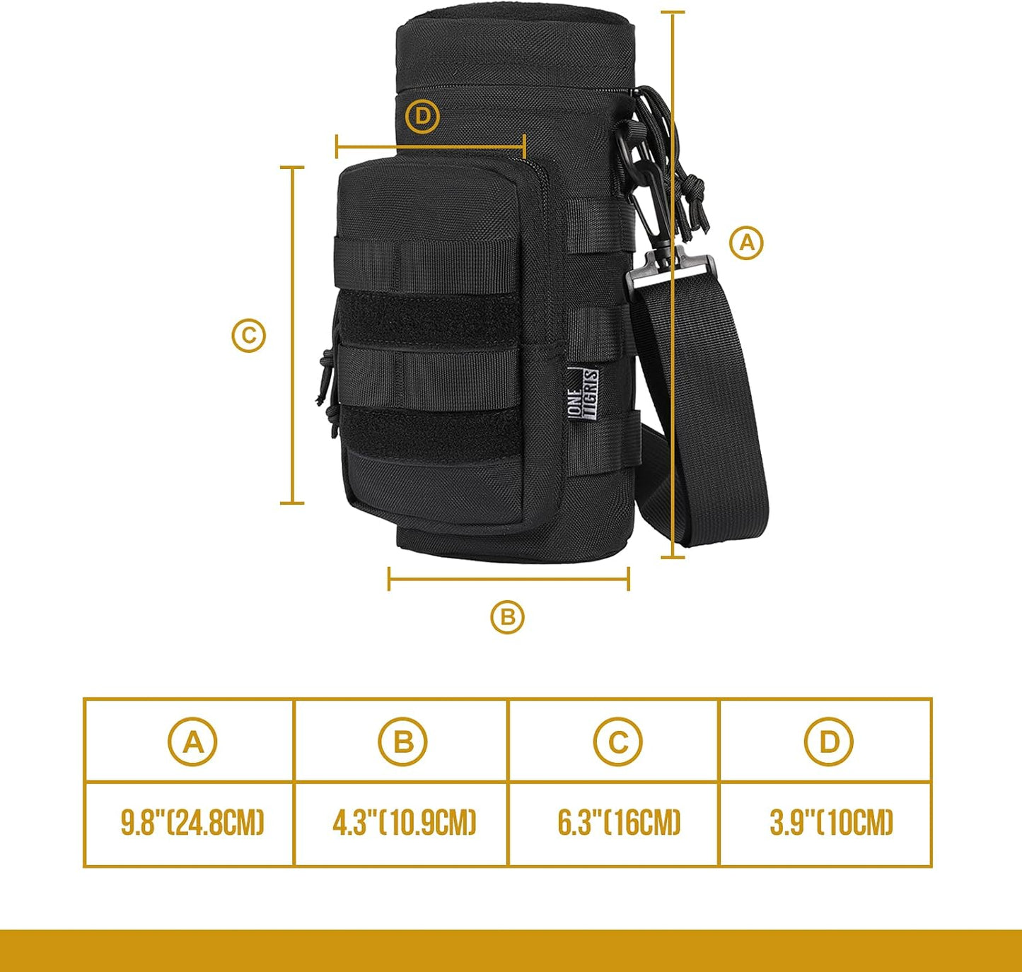 Molle Water Bottle Pouch, 32Oz Sniper Bottle Holder Tactical Hydration Carrier Bag with Extra Pouch and Detachable Shoulder Strap 1000D Nylon for Hiking Camping Climbing