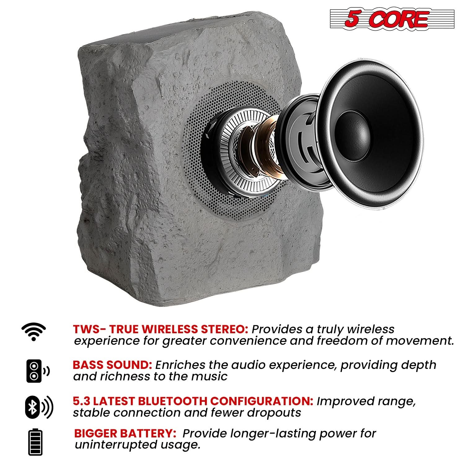 5Core Outdoor Wireless Bluetooth Rock Shape Speaker