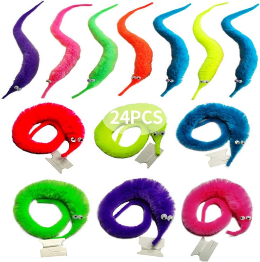 Fuzzy Worm Toys, String Worm Pets Fuzzy Worms on String Bulk Trick Toy Party Favors for Kids Cast