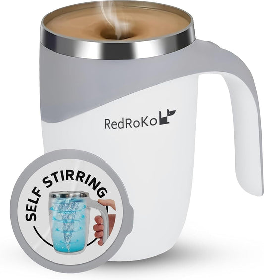 Self Stirring Mug with Lid - Automatic Magnetic Spinning Cup for Coffee, Tea,