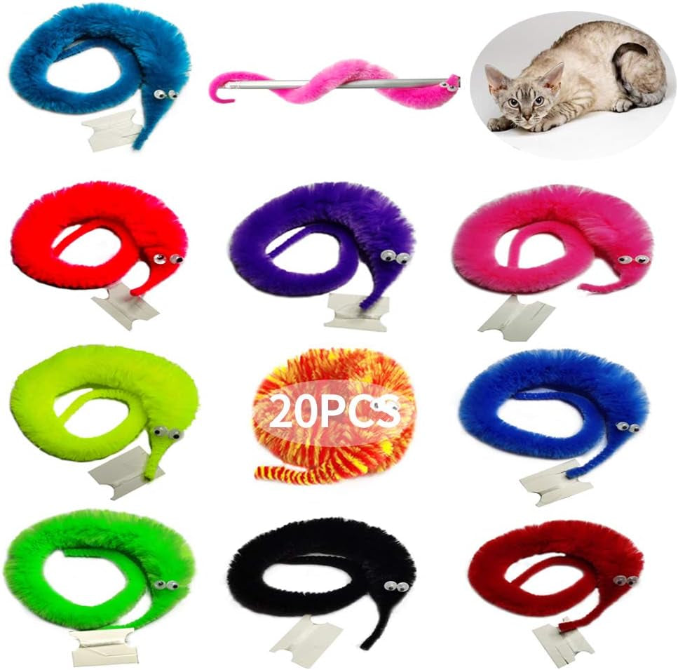 Fuzzy Worm Toys, String Worm Pets Fuzzy Worms on String Bulk Trick Toy Party Favors for Kids Cast