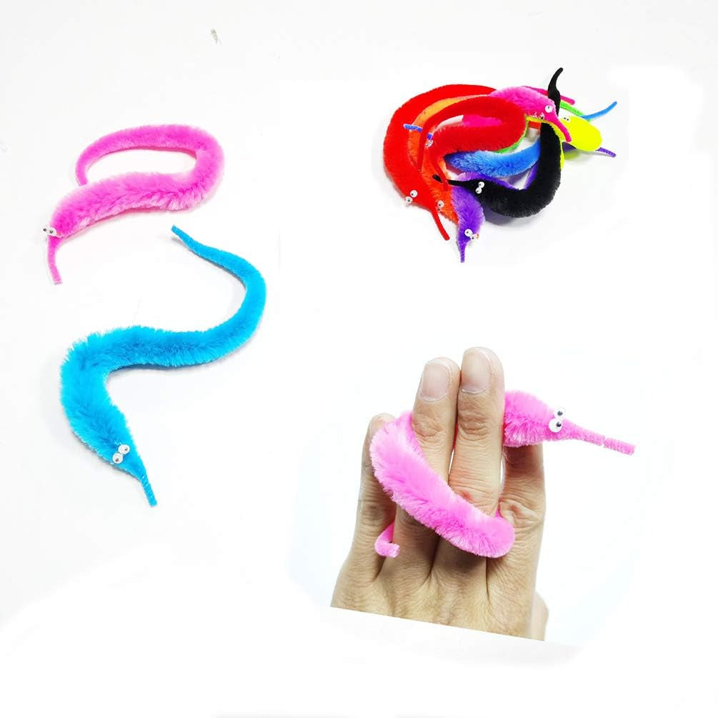 Fuzzy Worm Toys, String Worm Pets Fuzzy Worms on String Bulk Trick Toy Party Favors for Kids Cast
