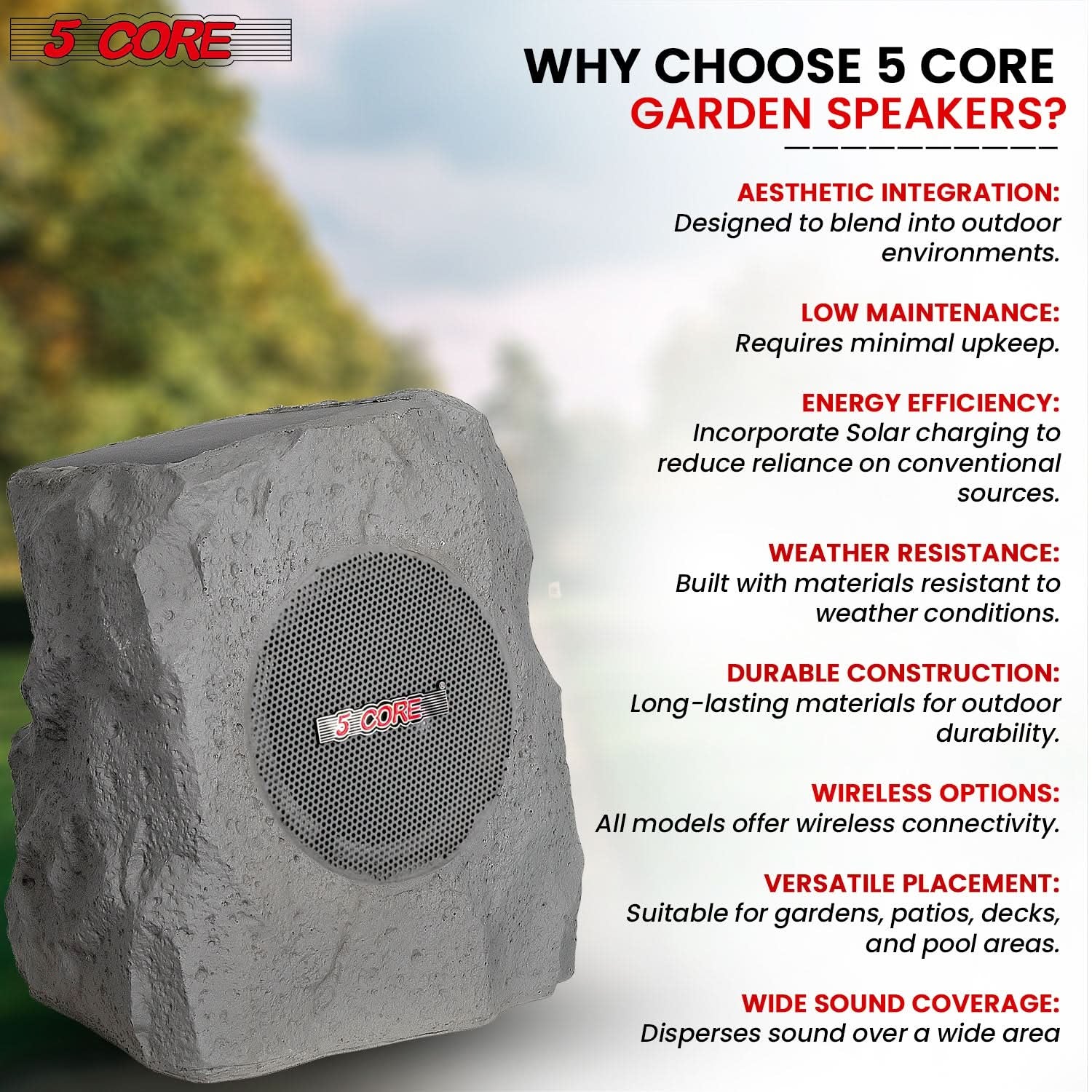 5Core Outdoor Wireless Bluetooth Rock Shape Speaker