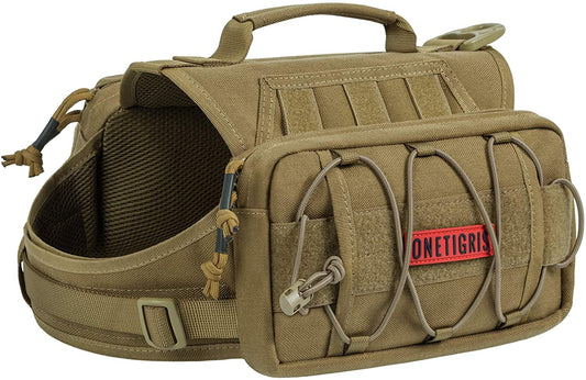 Dog Backpack for Medium & Large Dogs, with Side Pockets for Hiking Walking Training Running (Brown, Large)