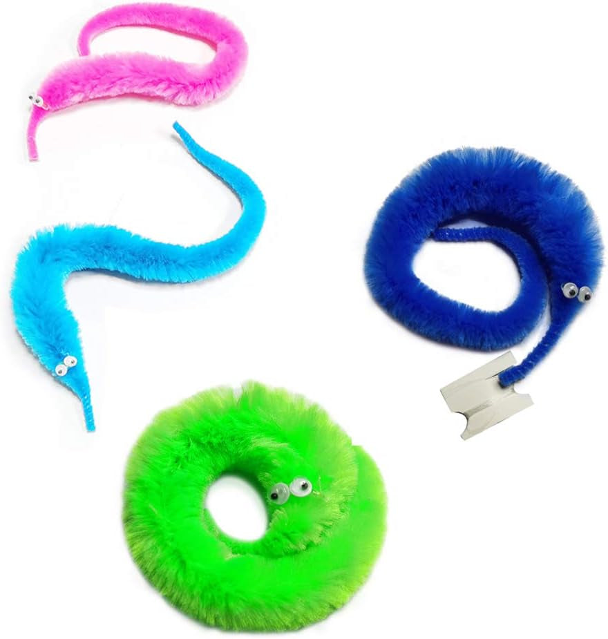 Fuzzy Worm Toys, String Worm Pets Fuzzy Worms on String Bulk Trick Toy Party Favors for Kids Cast