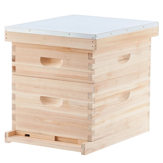 Complete Bee Hive Box for 10 Deep Frames 10 Medium Frames W/ Metal Roof for Beekeeping