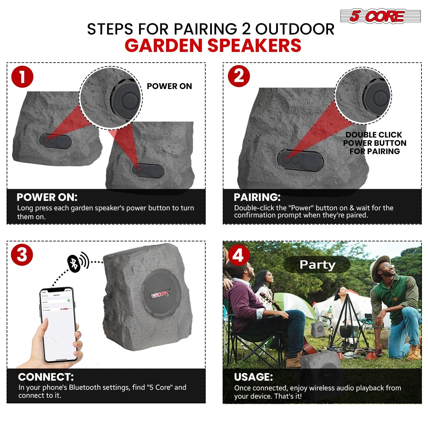5Core Outdoor Wireless Bluetooth Rock Shape Speaker