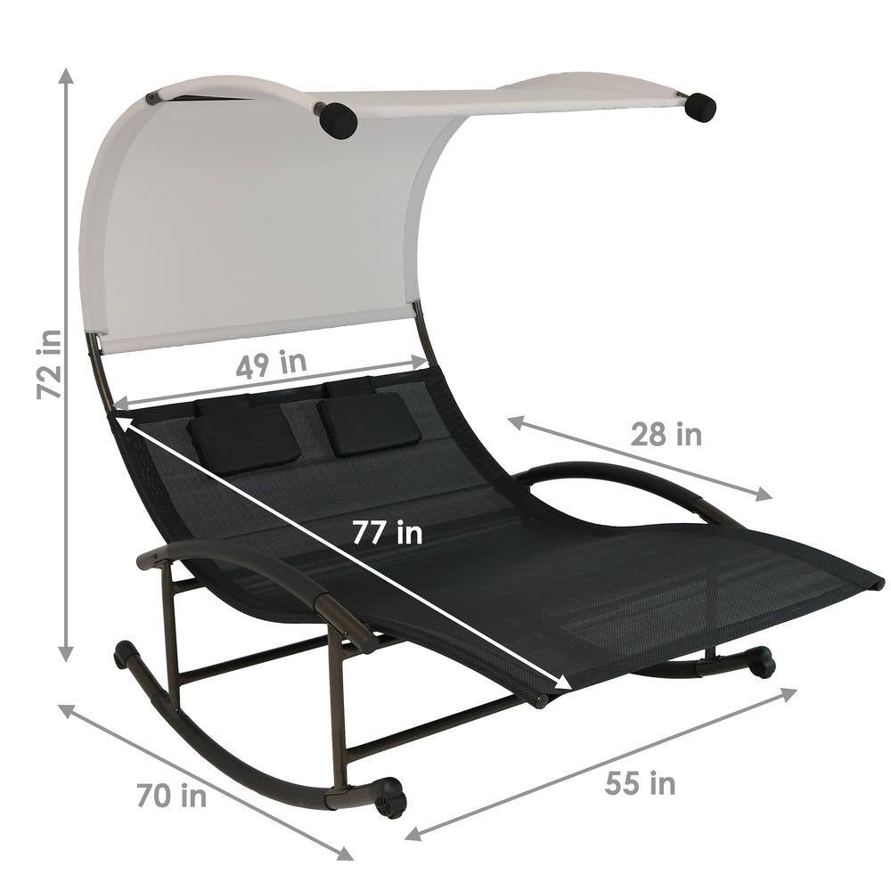 Sling Double Outdoor Rocking Chaise Lounge Chair with Canopy