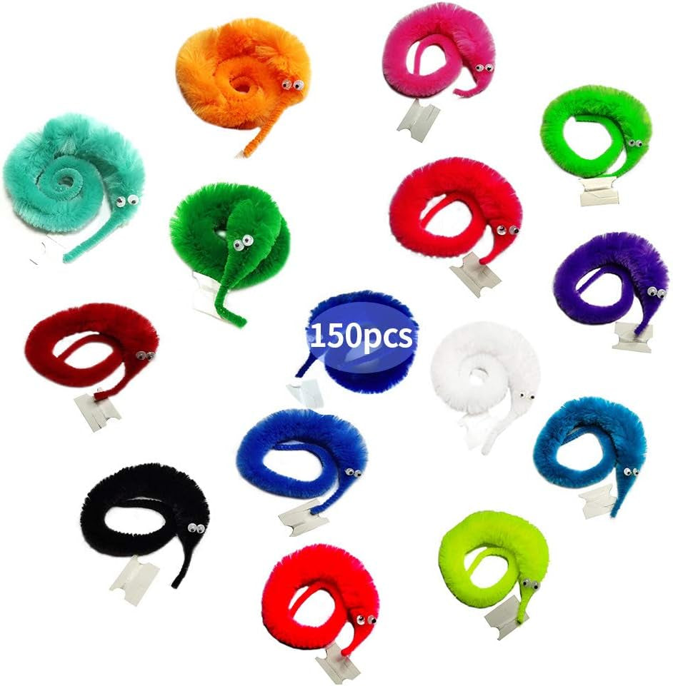 Fuzzy Worm Toys, String Worm Pets Fuzzy Worms on String Bulk Trick Toy Party Favors for Kids Cast