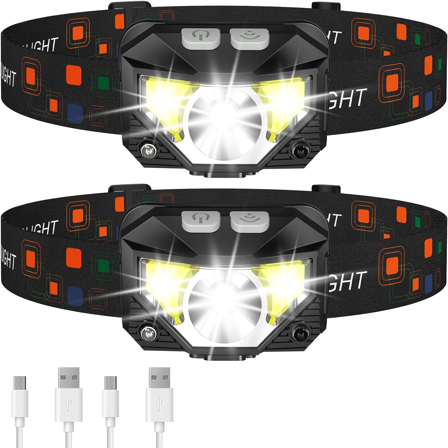 LHKNL Headlamp Flashlight, 1200 Lumen Ultra-Light Bright LED Rechargeable Headlight with White Red Light,2-Pack Waterproof Motion Sensor Head Lamp,8 Modes for Outdoor Camping Running Hiking Fishing